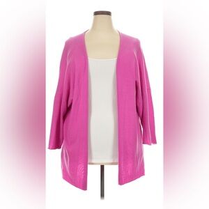 Eskandar 2X 3X 100% Cashmere lipstick pink kimono cardigan sweater